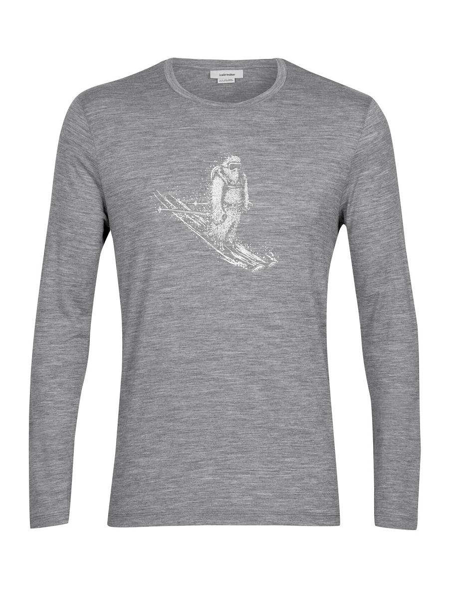 Icebreaker Merino Tech Lite II T-Shirt Skiing Yeti Férfi Long Sleeve Szürke | HU 1227AHKP